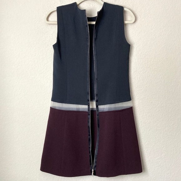 Victoria Beckham Wool Silk Blend Colorblock Mesh Illusion Contemporary Dress - Picture 8 of 10